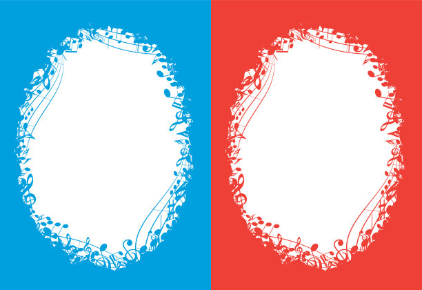 蓝色和红色的音乐背景与白色的椭圆形图片下载
