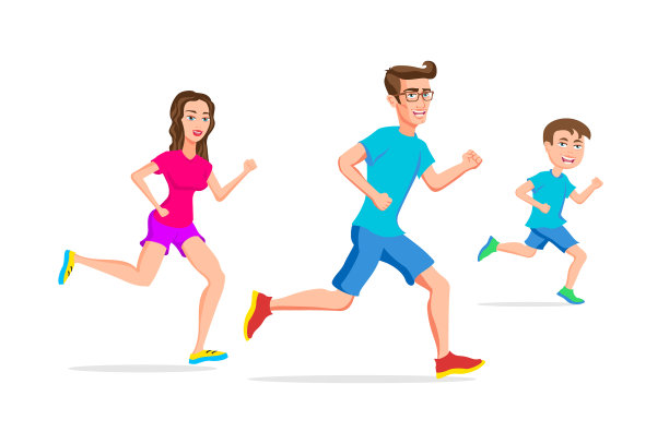 家庭运动跑步或慢跑爸爸妈妈和图片下载