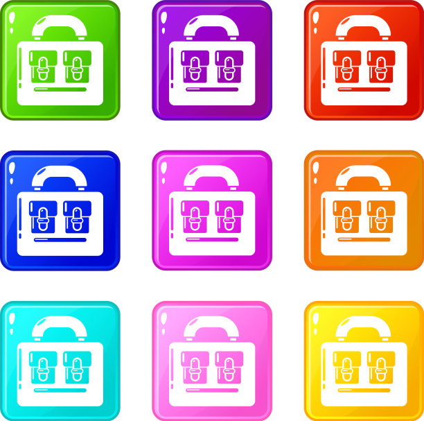 旅行包复古图标集9色收藏图片下载