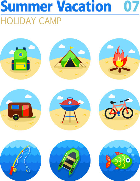 夏季露营的标志设定假日图片下载