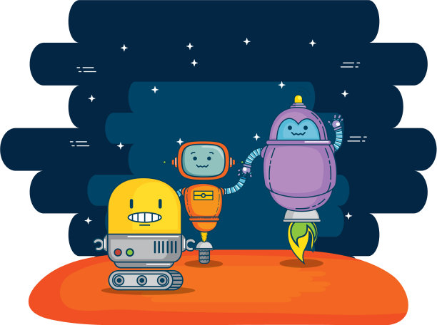 一组可爱的机器人与宇宙背景图片下载