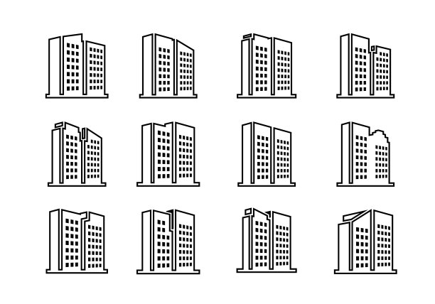 线透视公司图标和建筑设置图片下载