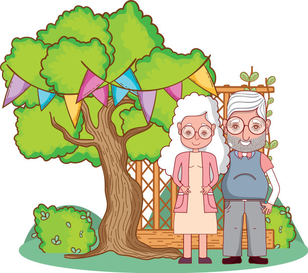 可爱的祖父母夫妇卡通图片下载