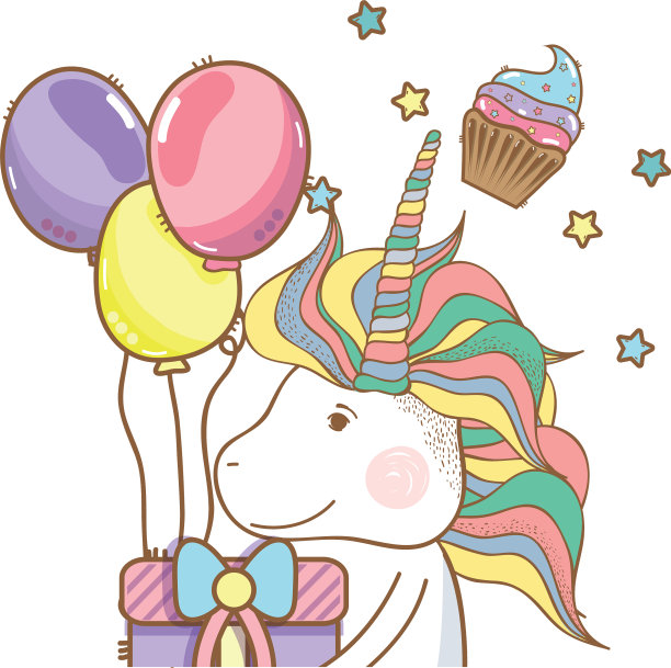 生日快乐，独角兽卡通图片下载