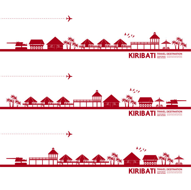 基里巴斯岛旅游目的地大矢量插图。图片下载