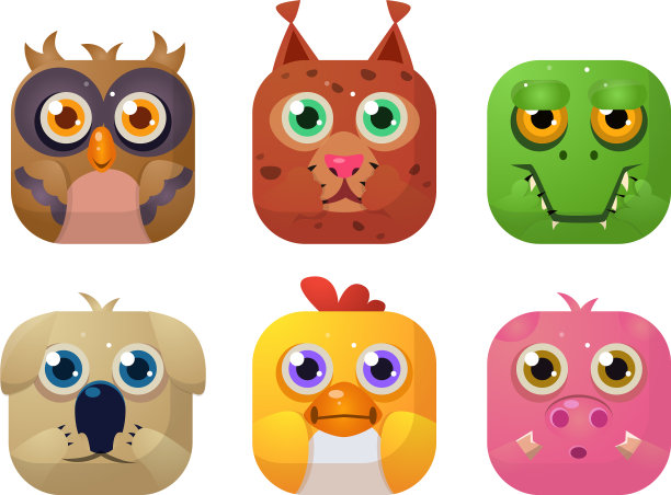 可爱的动物为GUI设置方形应用图标资产图片下载