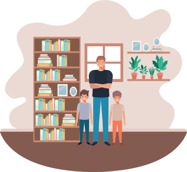 父亲和儿子在客厅的化身角色图片下载