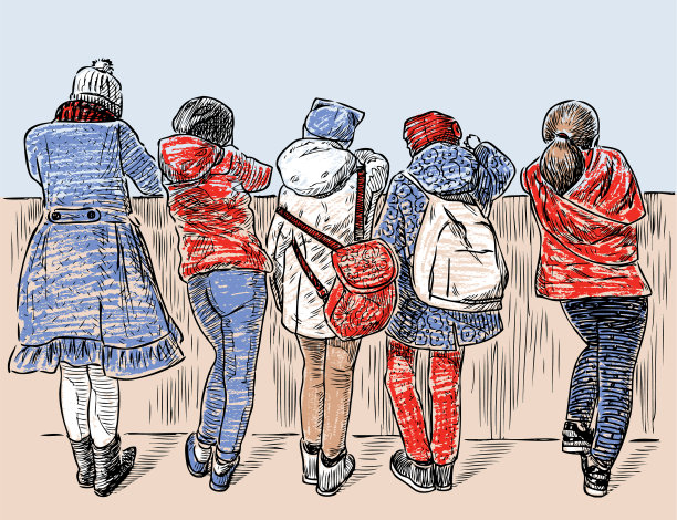 小女生们正在马路上休息图片下载