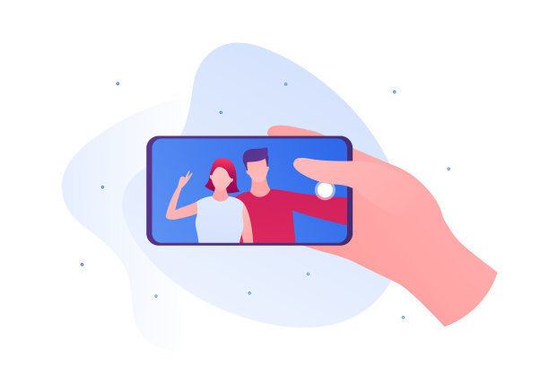 照片有问题的概念。矢量平面人插图。手拿着智能手机。设备屏幕上有一对男性和女性。友谊和浪漫的约会。设计横幅，海报，网页。图片下载