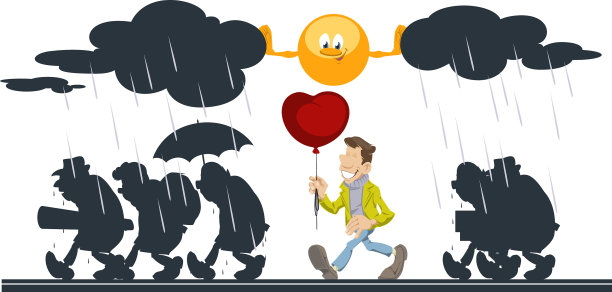 卡通太阳帮助快乐的人与气球人图片下载