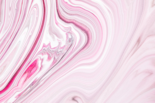 流体艺术纹理。背景与抽象漩涡油漆效果。液体丙烯酸画流动和飞溅。室内海报混合油漆。粉红色，灰色和白色溢出的颜色。图片下载