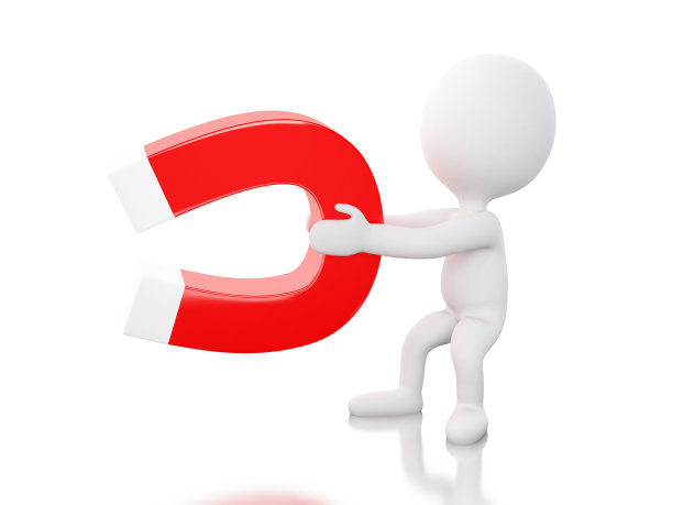 3d白人与马蹄铁磁铁。图片下载