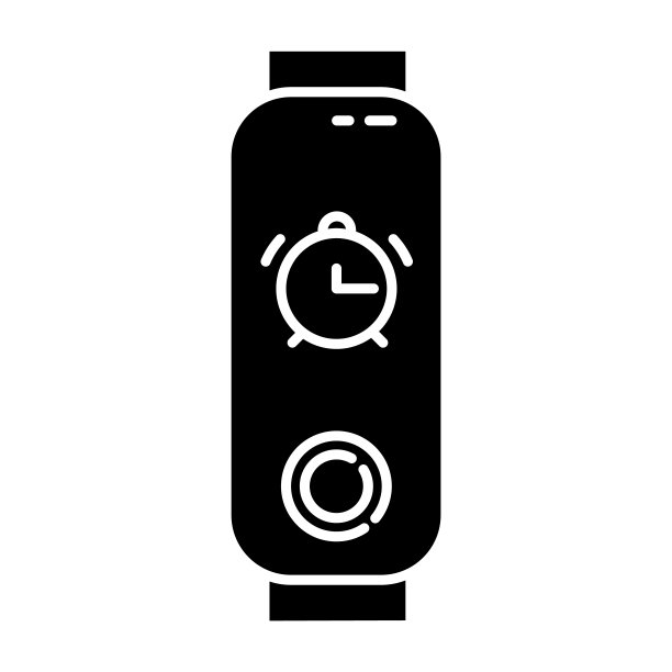 健身追踪器与闹钟功能字形图标。带唤醒选项的健康设备。带有计时器的积极生活方式小工具。轮廓的象征。负空间。向量孤立的插图图片下载