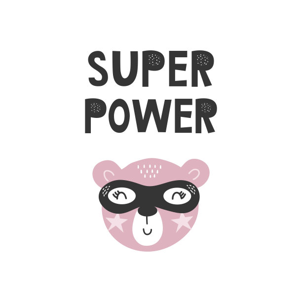 儿童海报与可爱的熊动物超级英雄和手绘字母。婴儿保育室墙面艺术。矢量插图。图片下载