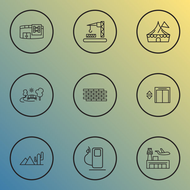 城市图标系列风格设置与公园加油站图片下载