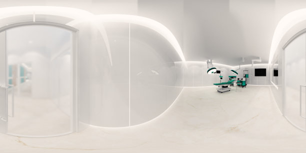 社交距离，3d渲染球面360 vr度，无缝全景的现代医院或诊所。室内设计3D渲染。图片下载
