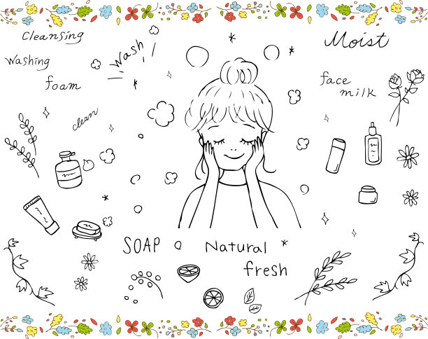 插图的皮肤护理妇女和皮肤护理项目图片下载