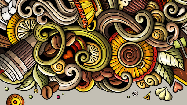 咖啡馆手绘涂鸦横幅卡通详细图片下载