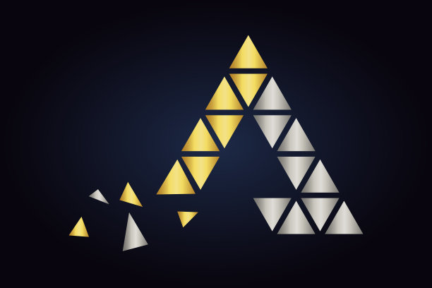 大三角形和很多小三角形在主形状里面。银色和金色的几何形状。图片下载