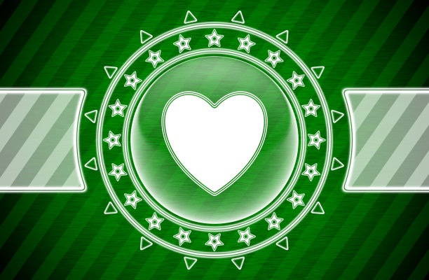 心形图标在圆形和绿色条纹的背景。插图。图片下载