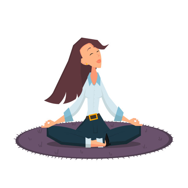 女人以莲花坐姿坐着。彩色矢量卡通插图。图片下载