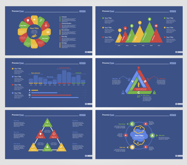 六个业务图表幻灯片模板集图片下载