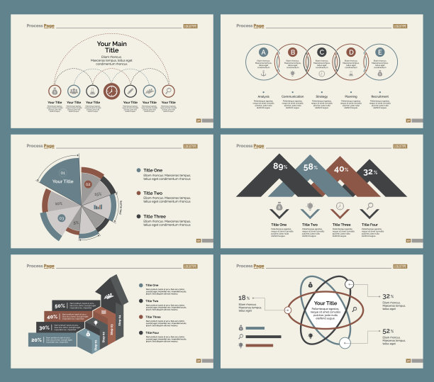 六个财务图表幻灯片模板集图片下载