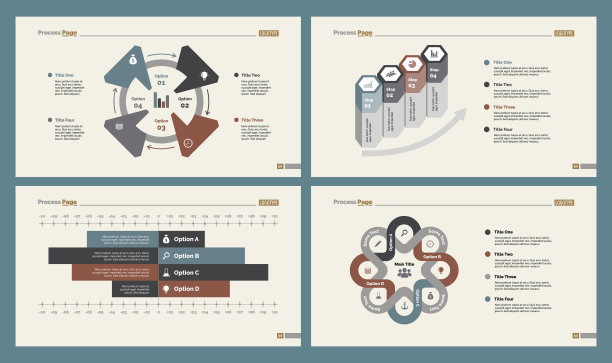 四个工作流程图幻灯片模板集图片下载