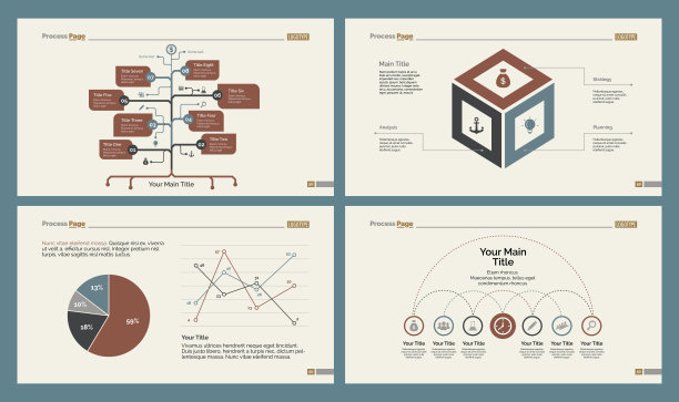 四个统计图表幻灯片模板集图片下载