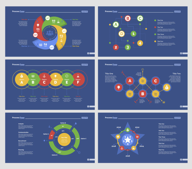 六个训练图幻灯片模板集图片下载