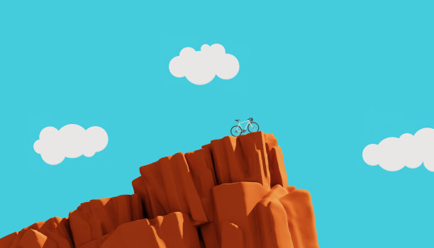 在山顶上的自行车，获胜者的概念，3d插图图片下载
