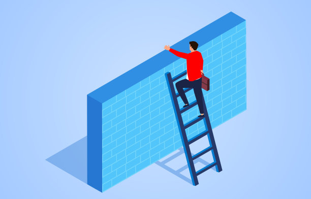 爬梯子越过墙的商人图片下载