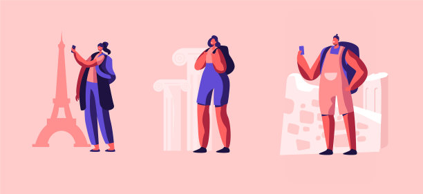 让年轻人带上背包和智能手机图片下载