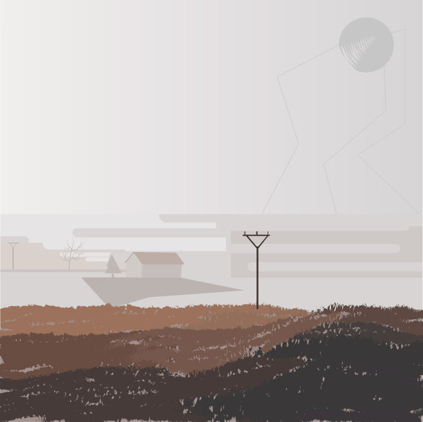 棕色秋天的图片与支柱，房子，雾，潮湿，潮湿，沉闷，绝望，忧郁，矢量插图图片下载