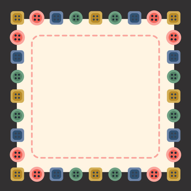 纽扣和缝线框架矢量。缝纫附件页与地方为您的文本。剪贴簿纸设计。非常适合社交网络，卡片，帖子，横幅，销售，优惠券。图片下载