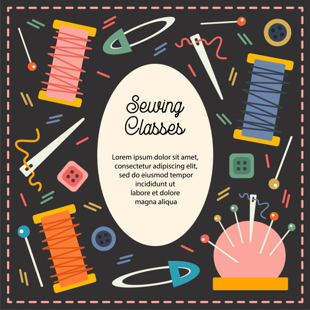 缝纫类向量集。裁剪配件别针、钮扣、线、针床、针脚。剪贴簿。对
社交网络，卡片，帖子，横幅，促销，优惠券。图片下载