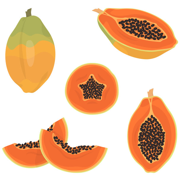 整个和切片木瓜。图片下载