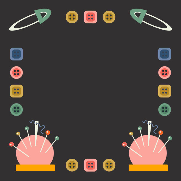 缝纫配件矢量模板与地方的文本。网页为裁缝广告，缝纫店和课程。针床、钮扣、大头针等刺绣配件。信用卡，打折券，社交网络帖子。图片下载