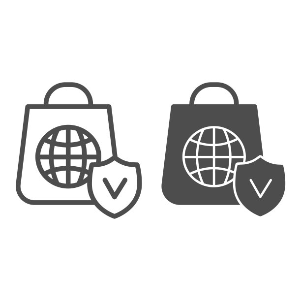 带有地球的顾客购物袋线性图标图片下载