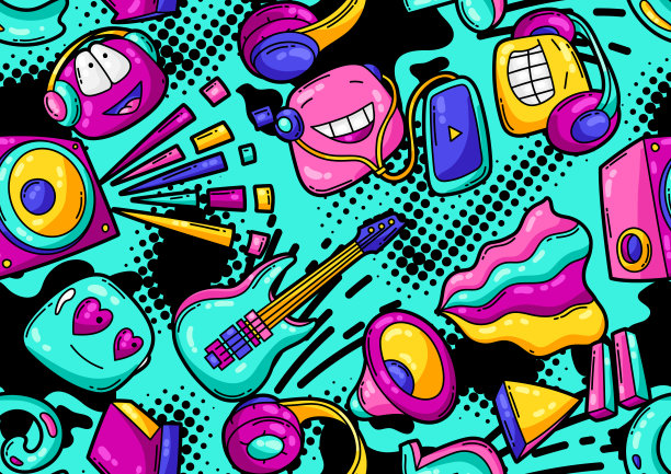 无缝模式与卡通音乐项目。图片下载