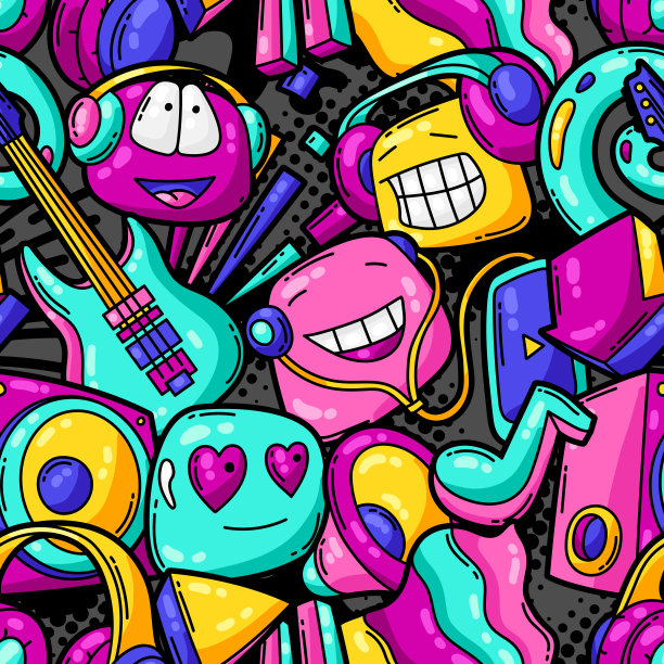 无缝模式与卡通音乐项目。图片下载