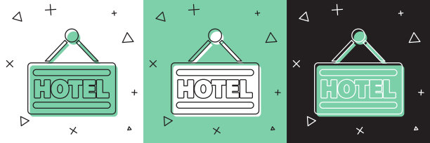 设置招牌户外广告与文字酒店图标隔离在白色和绿色，黑色的背景。矢量图图片下载