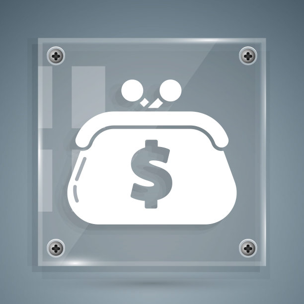 白色钱包与美元符号图标孤立在灰色背景。钱包图标。现金储蓄的象征。方形玻璃面板。矢量图图片下载