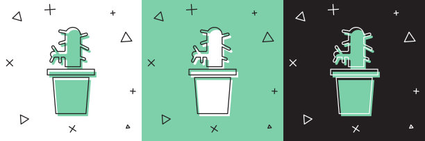 设置仙人掌佩奥特在锅图标孤立的白色和绿色，黑色的背景。盆栽植物。盆栽植物标志。矢量图图片下载