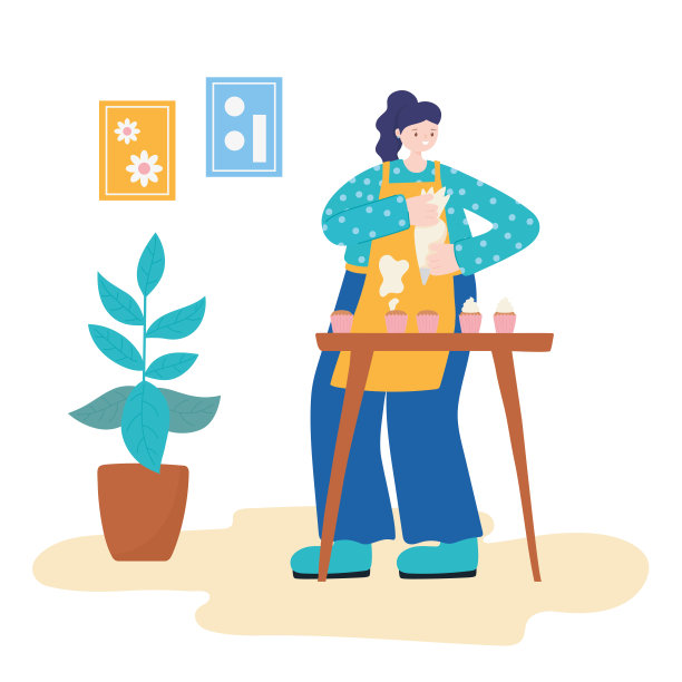 人们的活动，女人烤奶油蛋糕图片下载