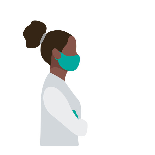 非洲裔美国年轻妇女戴着口罩和手套侧视图，病毒预防。平面向量插图图片下载