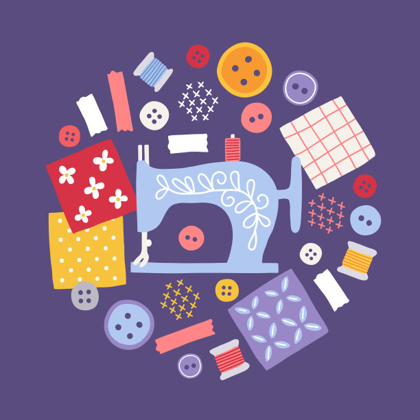 贺卡与缝纫机，钮扣，布料片，磁带，线图片下载
