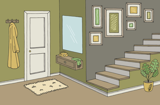 走廊图形颜色室内草图插图矢量图片下载