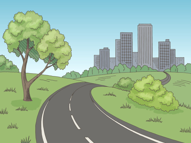 道路城市图形色彩景观素描插图向量图片下载
