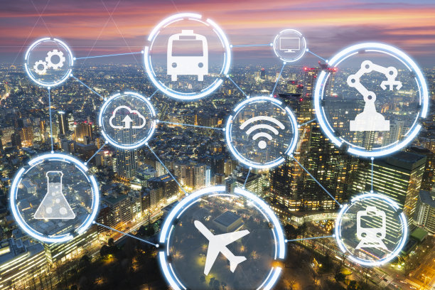 无线技术，化学，工业，交通，智能城市摘要以东京城市为背景素材图片